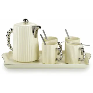 HowHomely Kaffeeservice Teeservice 6 Tlg für 4 Personen Tasse Krug creme silber