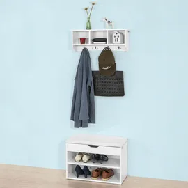 SoBuy Wandgarderobe Weiß, Holzwerkstoff, 60x23x15 cm Garderobe, Garderobenleisten & Garderobenhaken