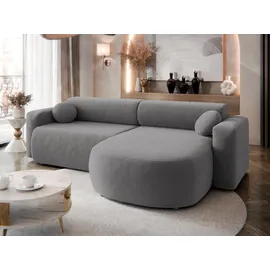 Mirjan24 Ecksofa Nicelo, Wohnzimmer L-Form mit Bettkasten und Schlaffunktion, Dekorative Kissen-Set, Seite universal (Farbe: Velo 635) - Grau