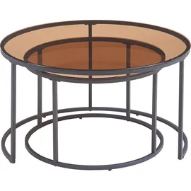 [en.casa] Couchtisch 2er Set Kokkola Rauchglas, braun
