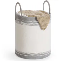 Songmics Wäschekorb, 60 L mit Deckel, Baumwollseil, mit Griff,