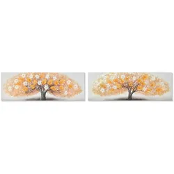 2-teiliges Wandbild-Set – Traditioneller Baum in Gold auf Leinwand, 90 x 3 x 30 cm