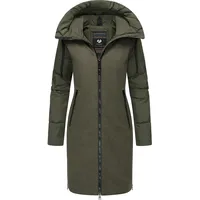Ragwear Damen Wintermantel Steppmantel in Wolloptik mit Kapuze und hohem Kragen Jumana YOUMODO Dark Olive Gr. M - M