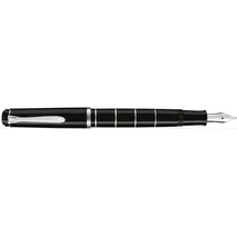 Pelikan 948455 Kolbenfüllhalter Classic M215, Ringe, Edelstahlfeder, M, schwarz/silber