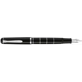 Pelikan 948455 Kolbenfüllhalter Classic M215, Ringe, Edelstahlfeder, M, schwarz/silber