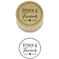 Frau WUNDERVoll® Stempel - Öffnen und freuen- aus Holz, Schrift-/ Motivgröße: Ø 3,5 cm/Weihnachten, Adventskalender, Handstempel, Motivstempel, Dekostempel, Geschenke, Hochzeit,Gastgeschenk