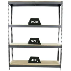 PROREGAL Schwerlastregal WOOD BEAST FOUR | HxBxT 200x180x75cm | 4 Ebenen | Fachlast 600kg | Grau | Weitspannregal Werkstattregal Lagerregal