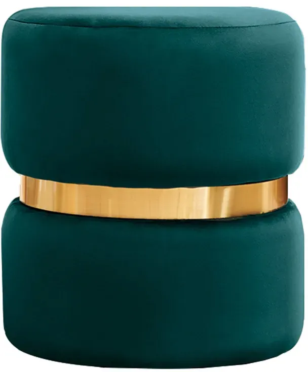 Runder Samtpouf in Petrolblau und Goldmetall D40 cm JOY