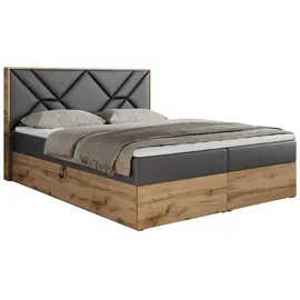 MKS Meble Boxspringbett 160x200 mit Bettkasten, Polsterbett 160x200 mit Matratze H3, Boxspringbett 160x200 mit Kopfteil, Boxspringbett mit Massivholz - Gunar... - Dunkelgrau
