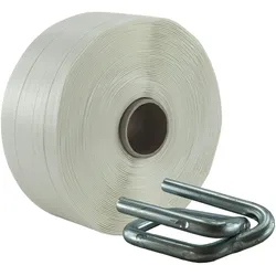 KK Verpackungen 25 mm Textil Polyester Umreifung Set Umreifungsband Phosphatiert Metallklemmen