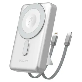 DUDAO K29 10000mAh PD 20w MagSafe Powerbank mit Metallgehäuse, Ständer und integrierten Usb-c-/lightning-kabeln – silber
