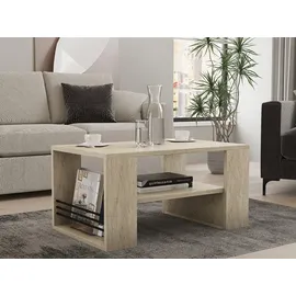 HANAH Home Elegant Coffee Table, Travertine Color, 80 x 50 x 40 cm | 100% Melamine Coated Particle Board, 18 mm Thick | Stylish Marble Design for Modern Living Spaces