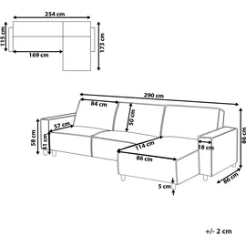 Beliani Eckcouch Stoff 3-Sitzer Grau