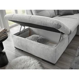 Stella Trading Alija Wohnlandschaft 334 x 217 cm, mit Schlaffunktion, und Bettkasten Silber, Ausführung:Links