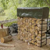 Mojawo Kaminholzregal Stahl L100 x B26 x H100 cm mit Regenabdeckung Schwarz