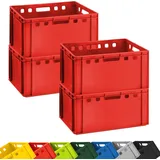 Buri 4x Fleischkiste E3 Metzgerkiste 60x40x30cm lebensmittelecht, robust, stapelbar - Eurokisten Lagerkiste Stapelkiste aus Deutschland, Farbe:rot - Rot