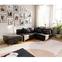 DeLife Ecksofa Clovis Anthrazit Antik Optik Modular Hocker Ottomane Rechts - Grau/Schwarz