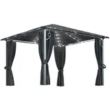 vidaXL Pavillon mit Vorhängen  3 x 3 m Aluminium anthrazit inkl. LED-Lichterkette