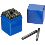 Relaxdays Schlagbuchstaben Set, 3 mm, Leder und Metall, Stanzwerkzeug A-Z & 0-9, Stahl, schwarz