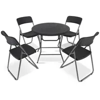 Sekey Garten-Essgruppe PE-Rattan Gartenmöbel-Set für 4 Personen, 4 Stühle mit Tisch klappbar, (5-tlg), Balkonset 4 Personen Balkonmöbel Set, Klappbar Gartentisch mit Stühlen schwarz 81 cm