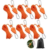 6 Stück Abspannseil mit Ratsche, 4M Abspannseile mit Seilspanner, 1/8 Zoll Spannseil mit Ratsche Spannseile mit Haken, Zelt Spannseil Winddichtes Outdoor-Seil Camping (Orange)