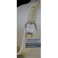 Damen Armbanduhr mit Echtlederarmband in Creme -Farbe