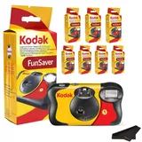 Kodak Funsaver Einwegkamera, Einwegkamera, 7er-Pack, 27 Aufnahmen, 35 mm, gebündelt mit Balveli Premium-Mikrofasertüchern, Einweg-Filmkamera, 35 mm