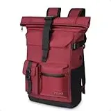 KYYLZ Rucksack Damen,Rolltop Rucksack Herren,28L Groß Schulrucksack Rucksack Wasserdicht mit Laptopfach 17.3 Zoll,Tagesrucksäcke Reiserucksack Lässiger Backpack Freizeit Uni Arbeit Wandern (Rot)