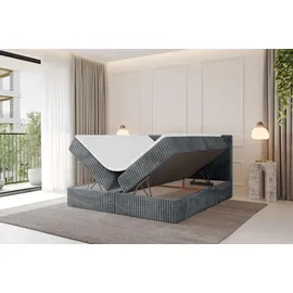 altdecor Boxspringbett - TOLO 160x200 Cord - Dunkelgrau - Komplett-Set mit Taschenfederkern Matratze und Topper, Polsterbett mit H4-Matratze Bettk... - Dunkelgrau