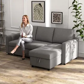 Homcom Ecksofa mit Schlaffunktion Stauraum Schlafsofa mit Chaiselongue L-Form