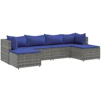 vidaXL 6-tlg Garten-Lounge-Set mit Kissen Grau Poly Rattan Modell 67