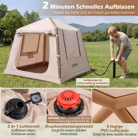 Costway Aufblasbares Zelt Familienzelt Braun/Khaki