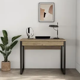 OTTO home Schreibtisch OTTO HOME "Moid, Computertisch im modernen Design", schwarz (eiche natur, schwarz, schwarz, eiche natur), B:140cm H:77cm T:60cm, Tische, Schreibtisch, Breite 120/140/160 cm, mit Metallbeinen & Schublade