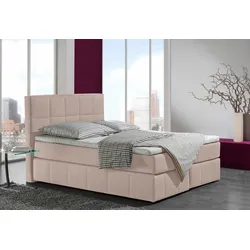 Boxspringbett INOSIGN "Casano", beige, B:152cm L:215cm, Strukturstoff-Bezug (100% Polyester), Komplettbetten, Boxspringbett, mit feiner Steppung, in 3 Matratzenarten, 2 Härtegraden und 5 Farben