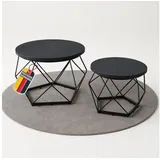 Coemo Couchtisch Duett 2er-Set Schwarz aus Metall mit Holzplatte