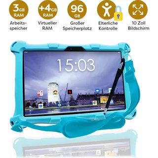 AngelTech Kindertablet XL - Android 13 - 3+4 GB RAM - 32+64 GB - Extra Groß - Elterliche Kontrolle - Fidgy Schutzhülle - 100% Kidsproof - Blau - Blau