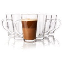 BigDean 6 Stück Latte Macchiato Gläser mit Henkel 300 ml - spülmaschinenfest + standfest - hochwertige Kaffeegläser Cappuccino Gläser - stabiles Gläser Set Made in Europe