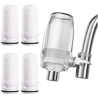 Refttenw Wasserhahnfilter Wiederverwendbarer Wasserhahnfilter, der um 360° drehbar ist weiß