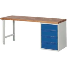 tecwerk Werkbank Ser.BK 650 B2000xT700xH840mm Buche massiv grau/blau 4 Schubl.TECWERK