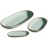 Loberon Servierplatte 3er Set Biarré, mit mediterranem Charakter, handgetöpfert, verschiedene Größen, Geschirr, Küchenutensilien, Steinzeug, türkis