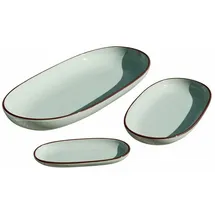 Loberon Servierplatte 3er Set Biarré, mit mediterranem Charakter, handgetöpfert, verschiedene Größen, Geschirr, Küchenutensilien, Steinzeug, türkis