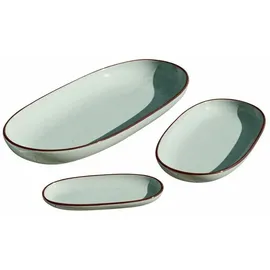 Loberon Servierplatte 3er Set Biarré, mit mediterranem Charakter, handgetöpfert, verschiedene Größen, Geschirr, Küchenutensilien, Steinzeug, türkis