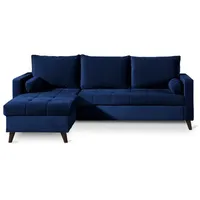 Best Möbel POLAR - Ecksofa beidseitig montierbar mit Schlaffunktion - aus Samt in skandinavischem Design - 4 Sitze , Nachtblau - Blau