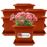 6er Set Pflanzkübel Groß Außen, Blumentopf Gross 40x40 cm, 46 Liter,, Pflanzentopf Blumentopf mit Untersetzer, Pflanzkübel Kunststoff, Blumenkübel Pflanztöpfe Blumentöpfe Made in DE, Terracotta