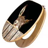 Banjado Design WC Sitz Bambus Toilettendeckel Toilettensitz Bambus Holz Klodeckel WC-Sitz Universal Scharnieren Motiv Esel