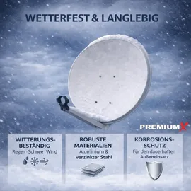 PremiumX PXA100 Satellitenschüssel 100cm Aluminium Hellgrau Satellitenantenne SAT Spiegel mit LNB-Tragarm und Masthalterung