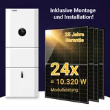 PV-Komplett Set 10,32kWp mit 24 Solarmodule von Sunova, Glas/Glas TopCon, N-Typ, dem KSTAR-Wechselrichter E10KT und 2 Batteriespeichermodulen mit 9,2 kWh Speicherkapazität