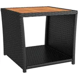 Makastle Polyrattan Beistelltisch Garten Tisch klein mit Ablagen, Holztischplatte Wetterfest Gartentisch Balkontisch Teetisch Outdoor, Schwarz 45 x 45 x 40 cm