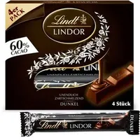 Lindt Schokoriegel Lindor Sticks Multipack, Dunkel 60%, 100g, je 25g, 4 Riegel
