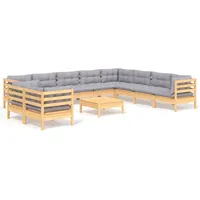 vidaXL Garten-Lounge-Set 11-tlg. grau Kiefer
